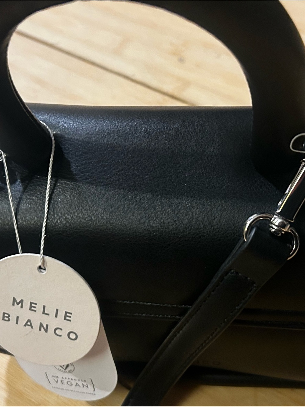 Melie Biianco Black Vegan Leather Satchel with Silver Hardware